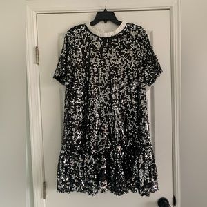 MELLODAY black and silver sequin drop waist dress - XL